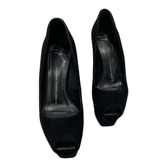 Giuseppe Zanotti Black Suede Peep Toe Platform Pumps Size 38.5 US 8.5 Suede - Picture 4 of 14
